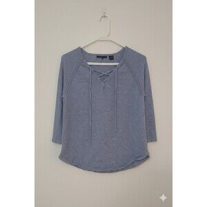 Jeanne Pierre Size M Woman Tunic Sweater 100 % Cotton With Lace-Up Neckline